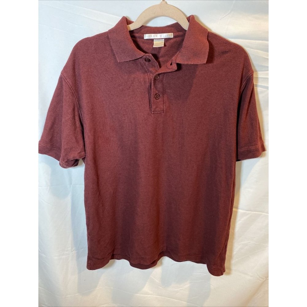 Perry Ellis Polo Shirt Adult Medium Red Button Cotton Short Sleeve Mens